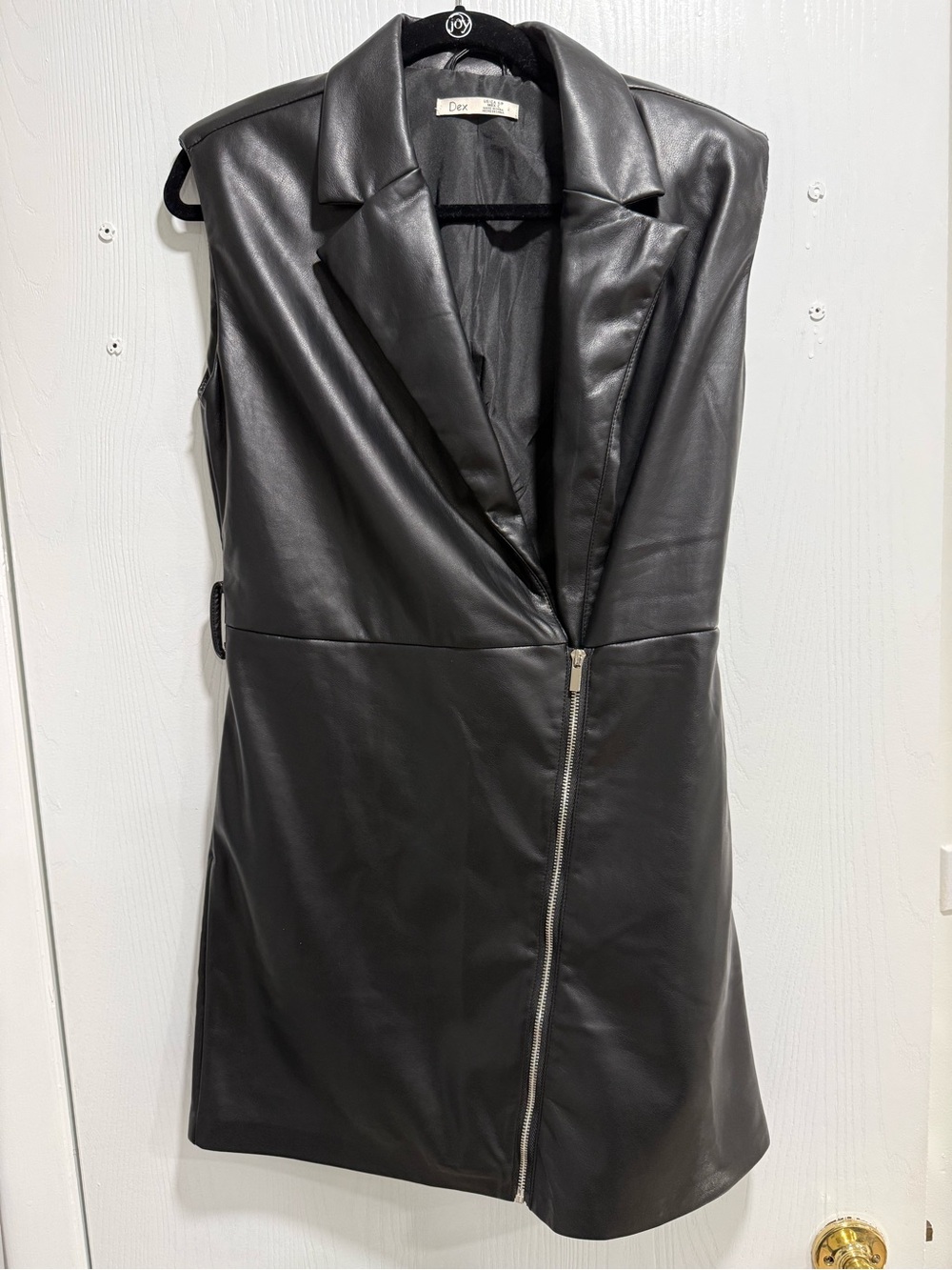 Dex Black Sleeveless Faux-Leather Zip Dress Coat